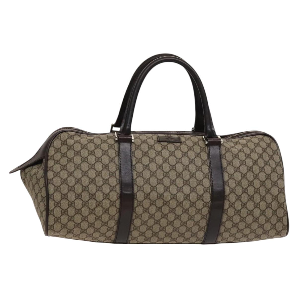 GUCCI GG Supreme Boston Bag PVC Brown Silver 108793 Auth ki5734