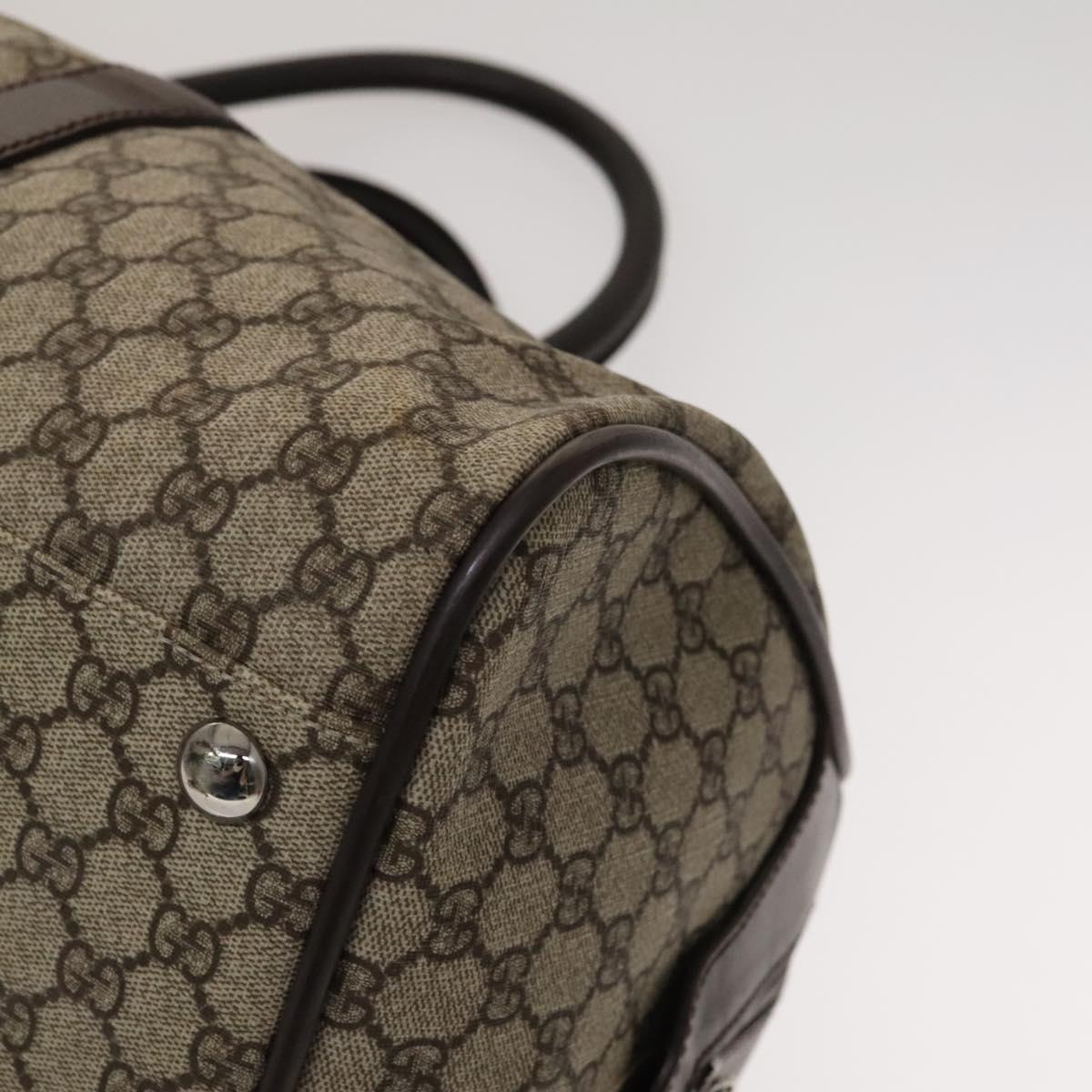 GUCCI GG Supreme Boston Bag PVC Brown Silver 108793 Auth ki5734