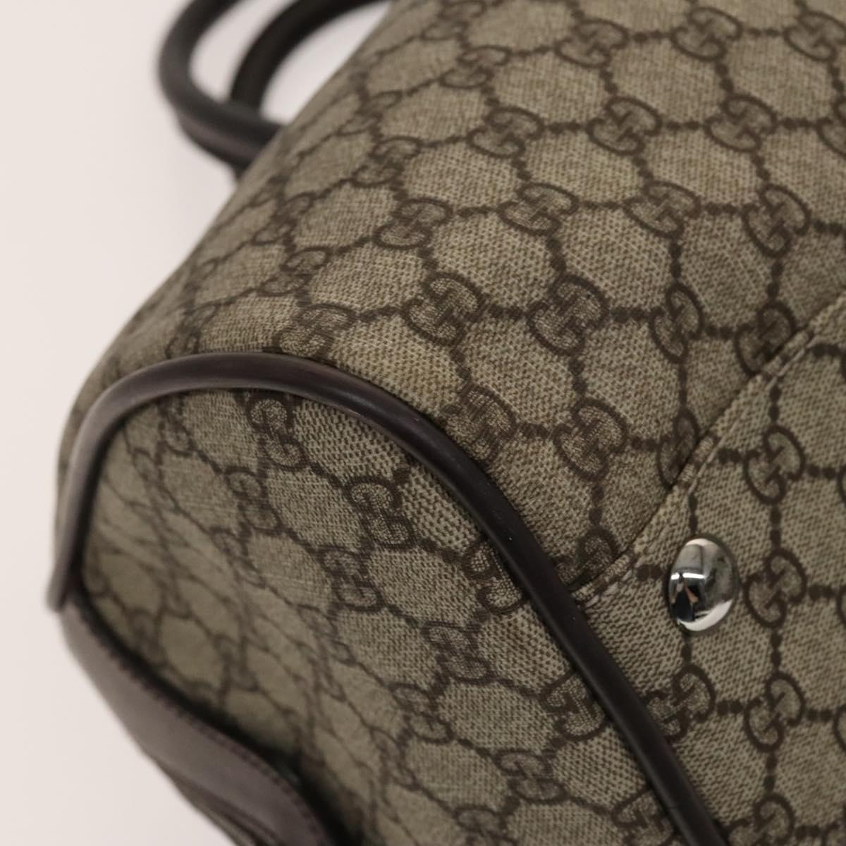 GUCCI GG Supreme Boston Bag PVC Brown Silver 108793 Auth ki5734