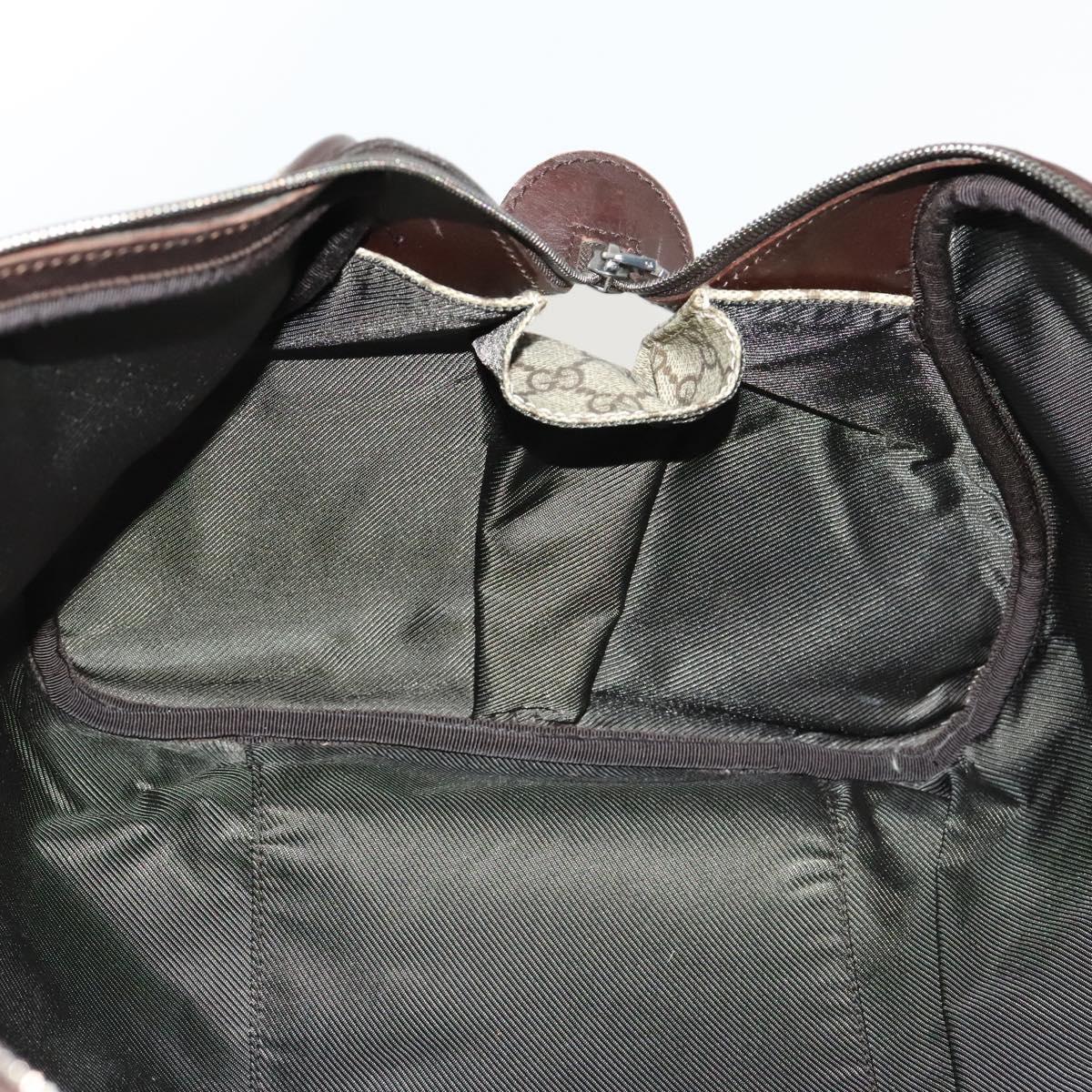 GUCCI GG Supreme Boston Bag PVC Brown Silver 108793 Auth ki5734