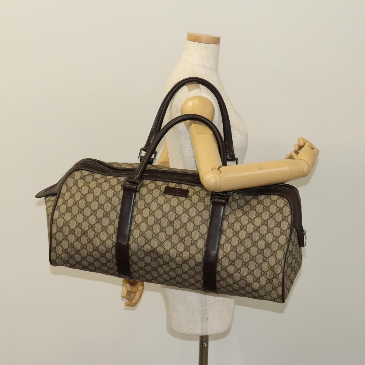 GUCCI GG Supreme Boston Bag PVC Brown Silver 108793 Auth ki5734