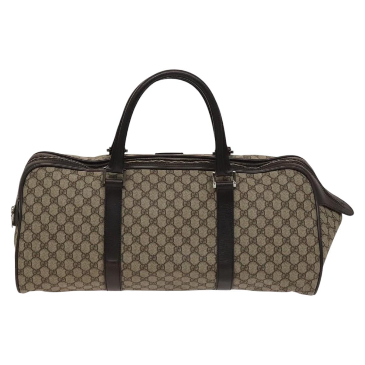 GUCCI GG Supreme Boston Bag PVC Brown Silver 108793 Auth ki5734