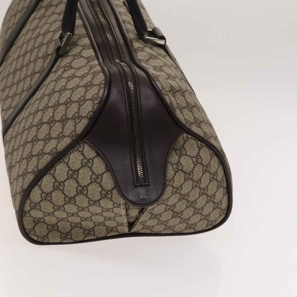 GUCCI GG Supreme Boston Bag PVC Brown Silver 108793 Auth ki5734