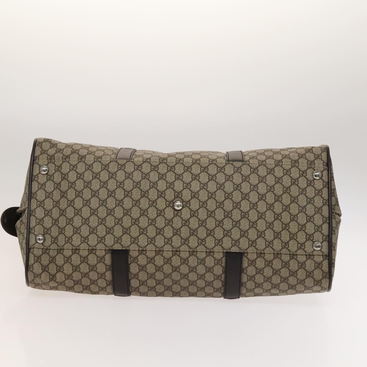GUCCI GG Supreme Boston Bag PVC Brown Silver 108793 Auth ki5734