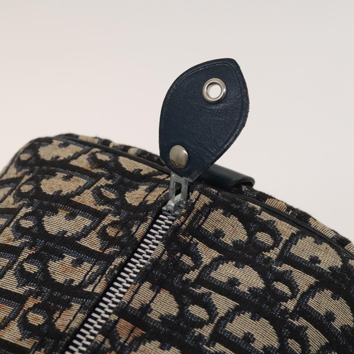 Christian Dior Trotter Canvas Mini Boston Bag Navy Silver Auth ki5738