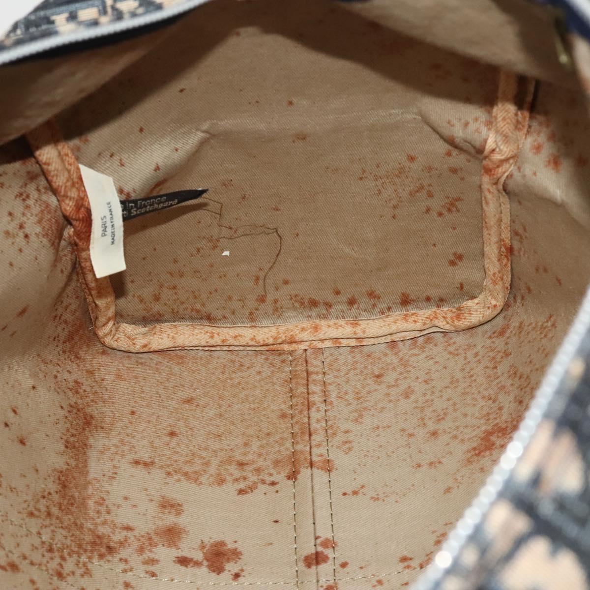 Christian Dior Trotter Canvas Mini Boston Bag Navy Silver Auth ki5738