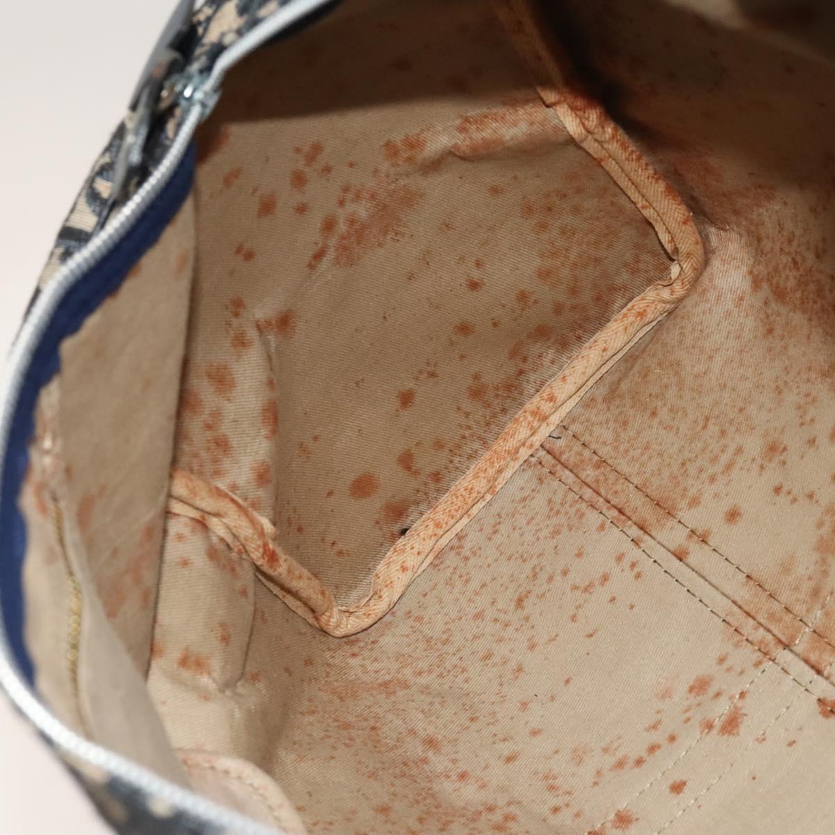 Christian Dior Trotter Canvas Mini Boston Bag Navy Silver Auth ki5738