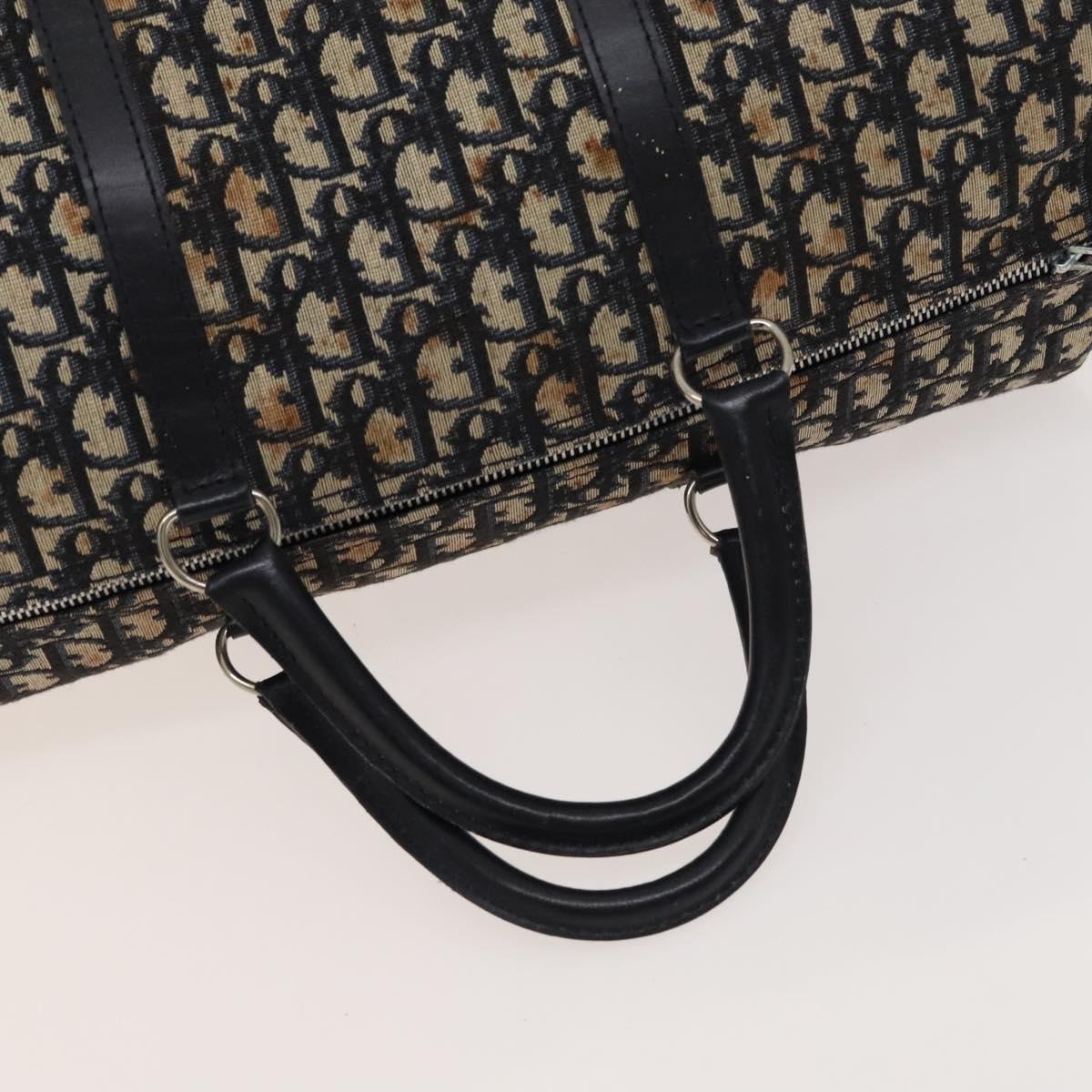 Christian Dior Trotter Canvas Mini Boston Bag Navy Silver Auth ki5738