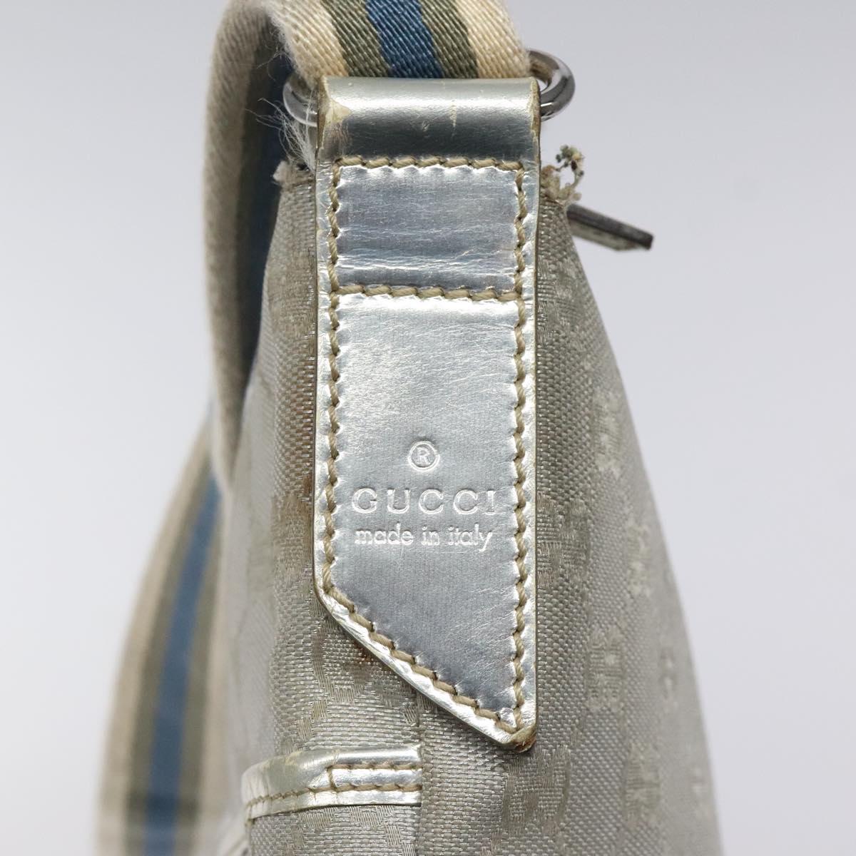 GUCCI GG Canvas Shoulder Bag Silver 145857 Auth ki5740