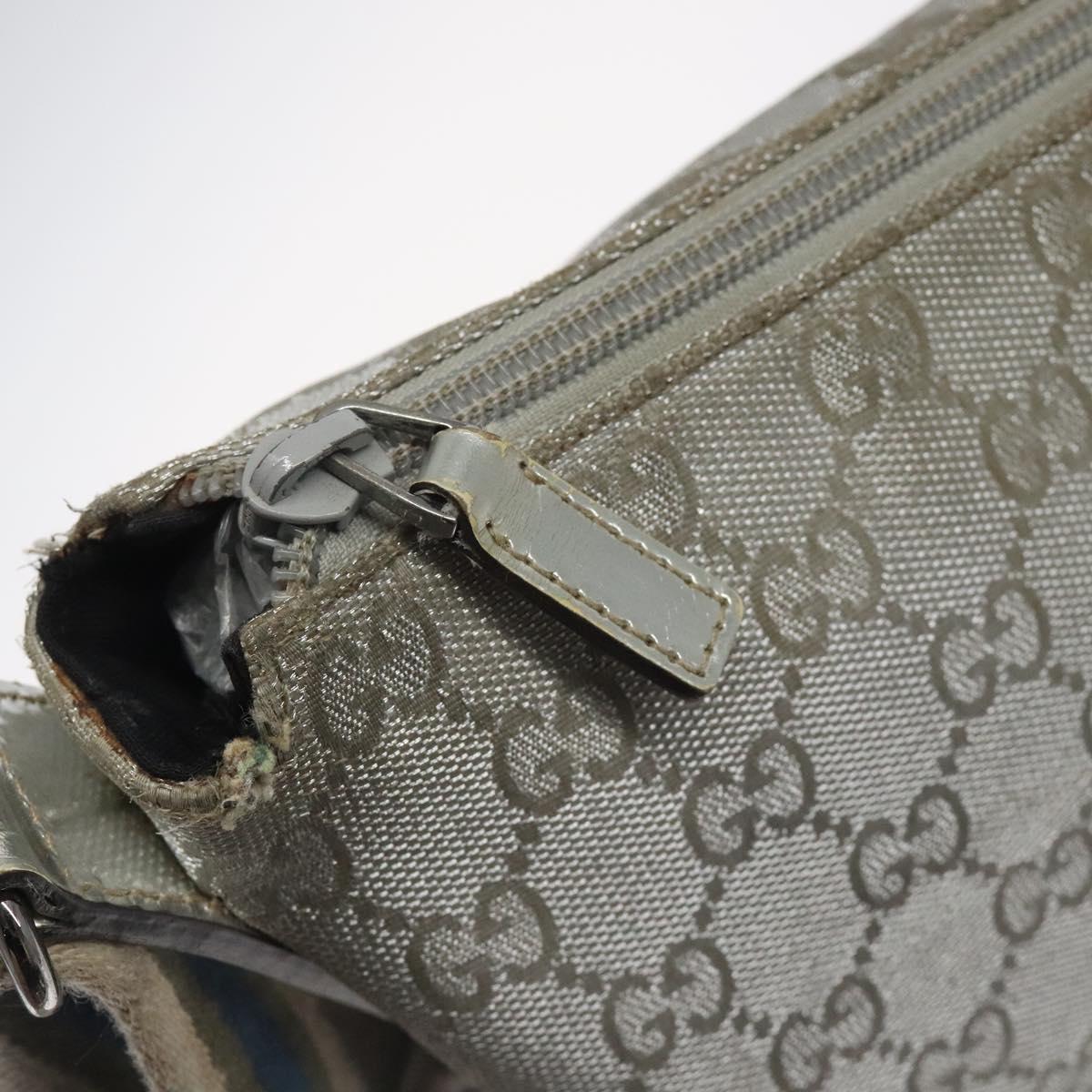 GUCCI GG Canvas Shoulder Bag Silver 145857 Auth ki5740