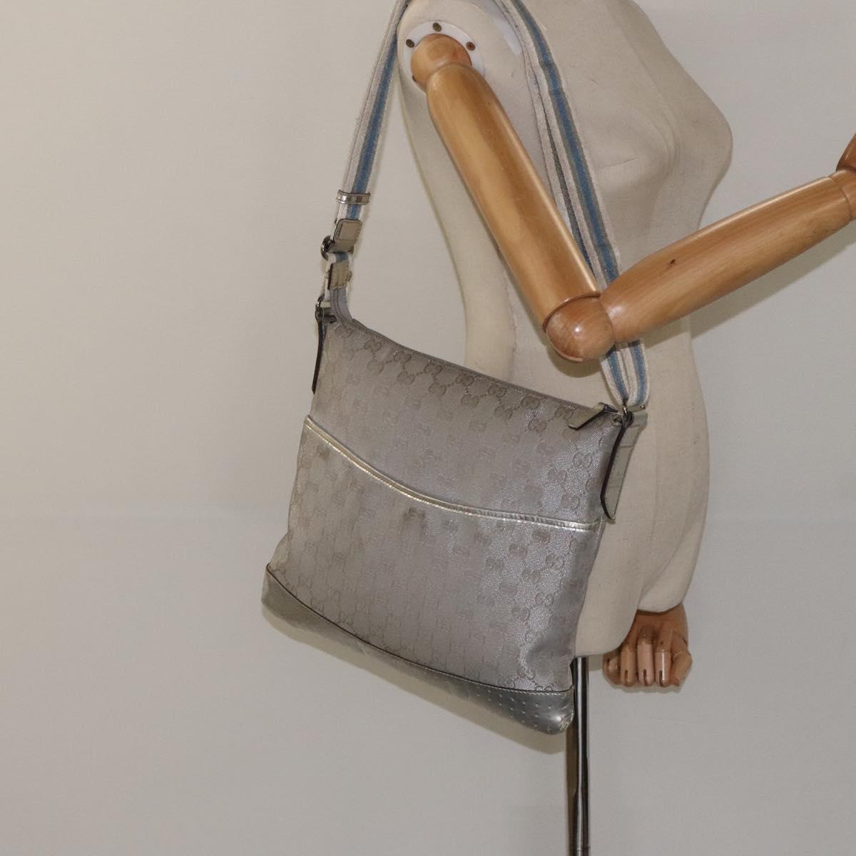 GUCCI GG Canvas Shoulder Bag Silver 145857 Auth ki5740