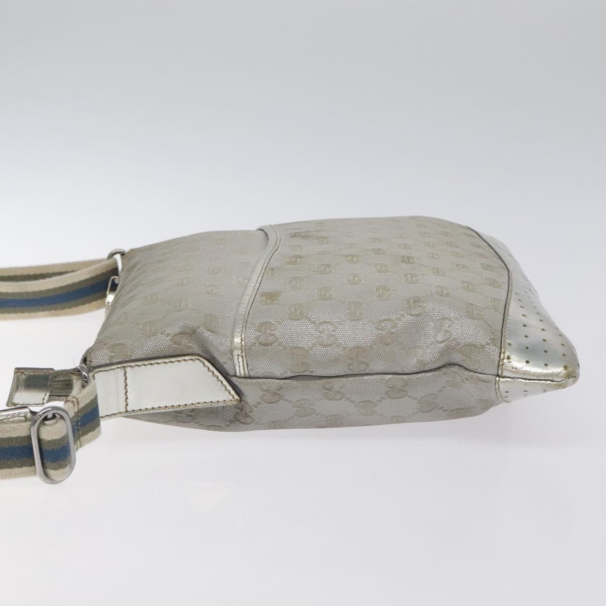 GUCCI GG Canvas Shoulder Bag Silver 145857 Auth ki5740