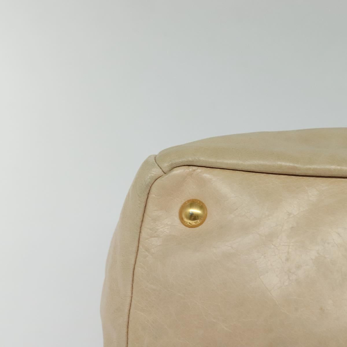 PRADA Hand Bag Leather 2way Beige Gold Auth ki5757