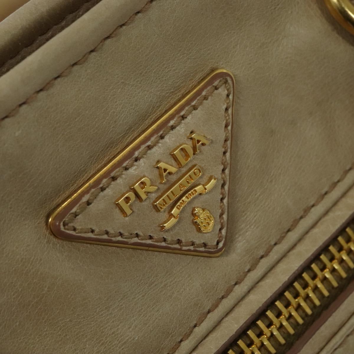 PRADA Hand Bag Leather 2way Beige Gold Auth ki5757