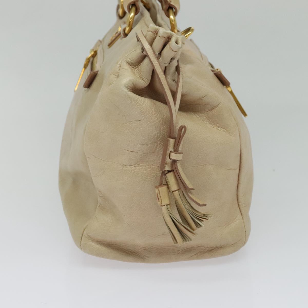 PRADA Hand Bag Leather 2way Beige Gold Auth ki5757