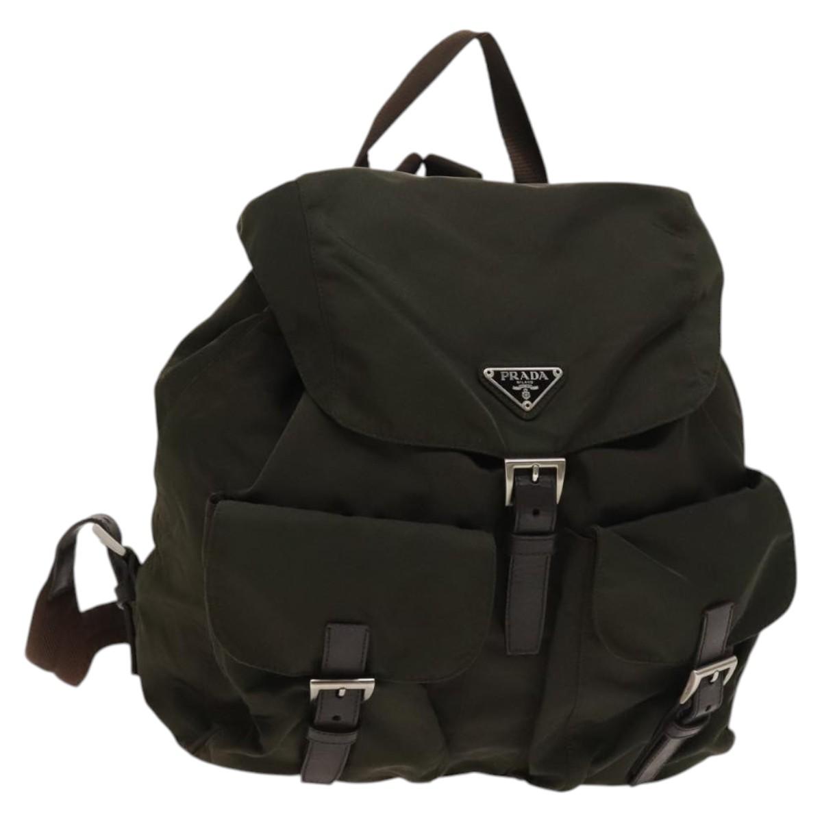 PRADA Backpack Nylon Khaki Silver Auth ki5760
