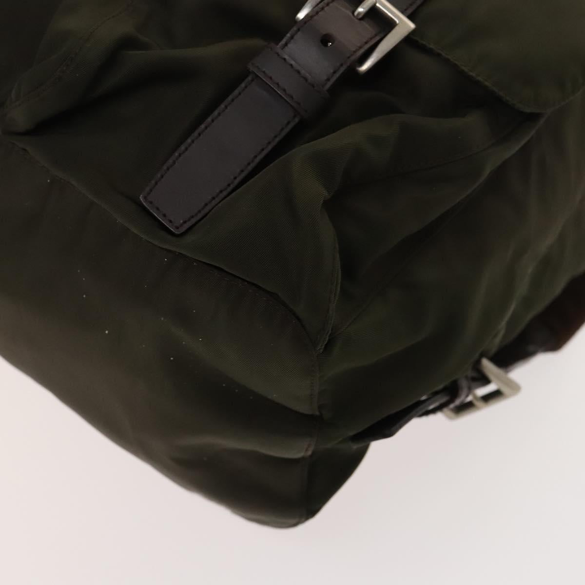 PRADA Backpack Nylon Khaki Silver Auth ki5760