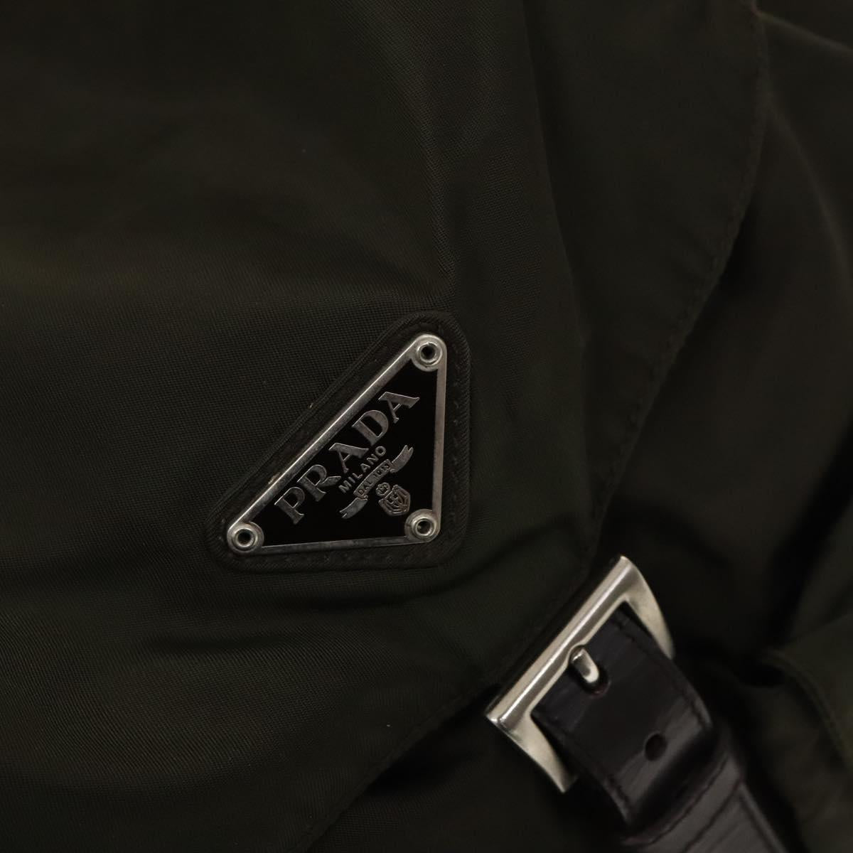 PRADA Backpack Nylon Khaki Silver Auth ki5760