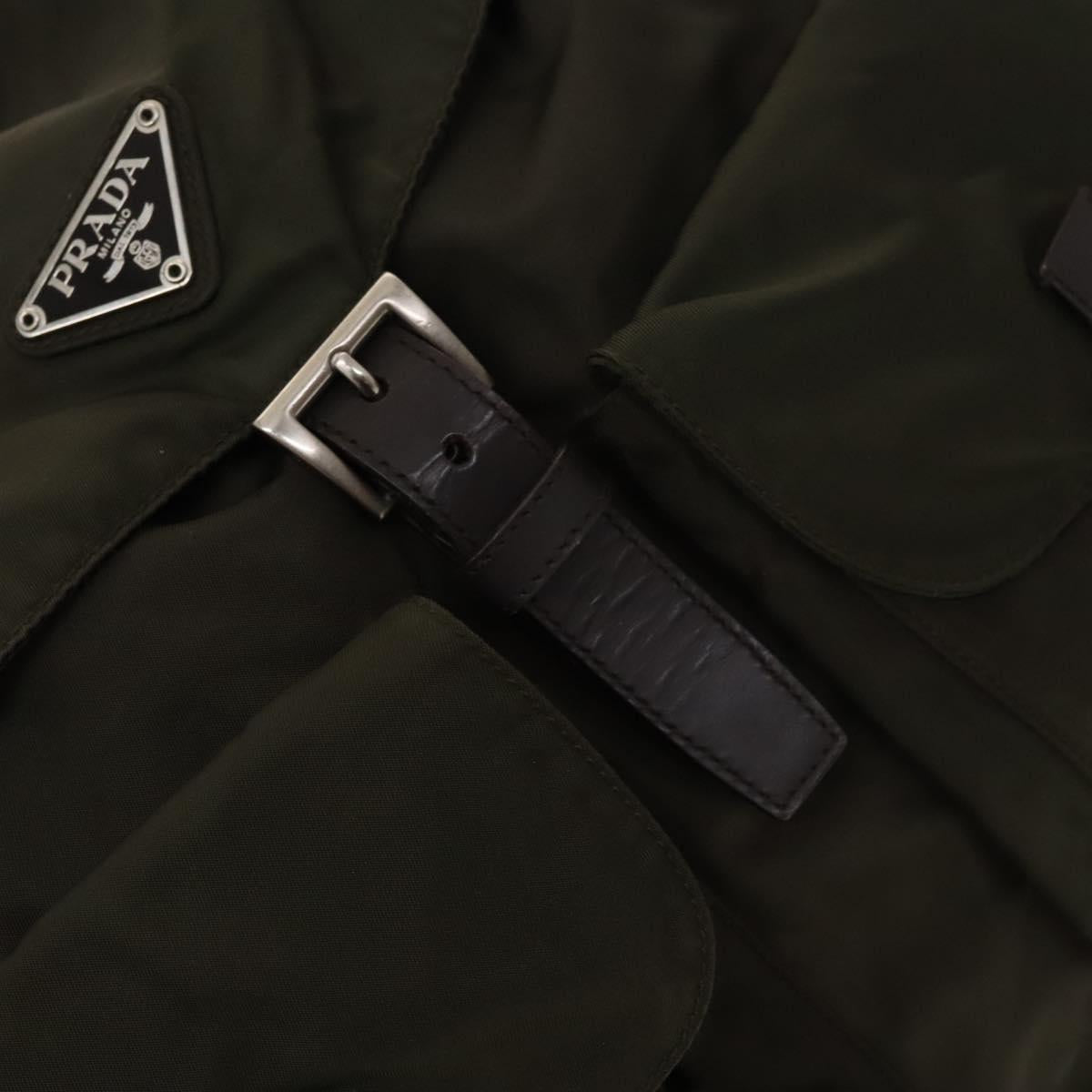 PRADA Backpack Nylon Khaki Silver Auth ki5760