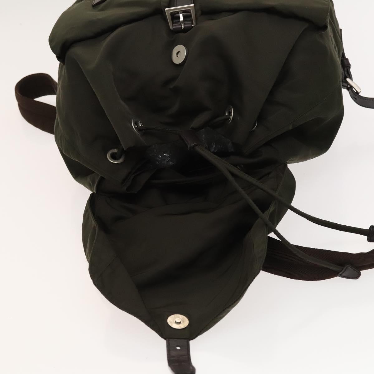 PRADA Backpack Nylon Khaki Silver Auth ki5760