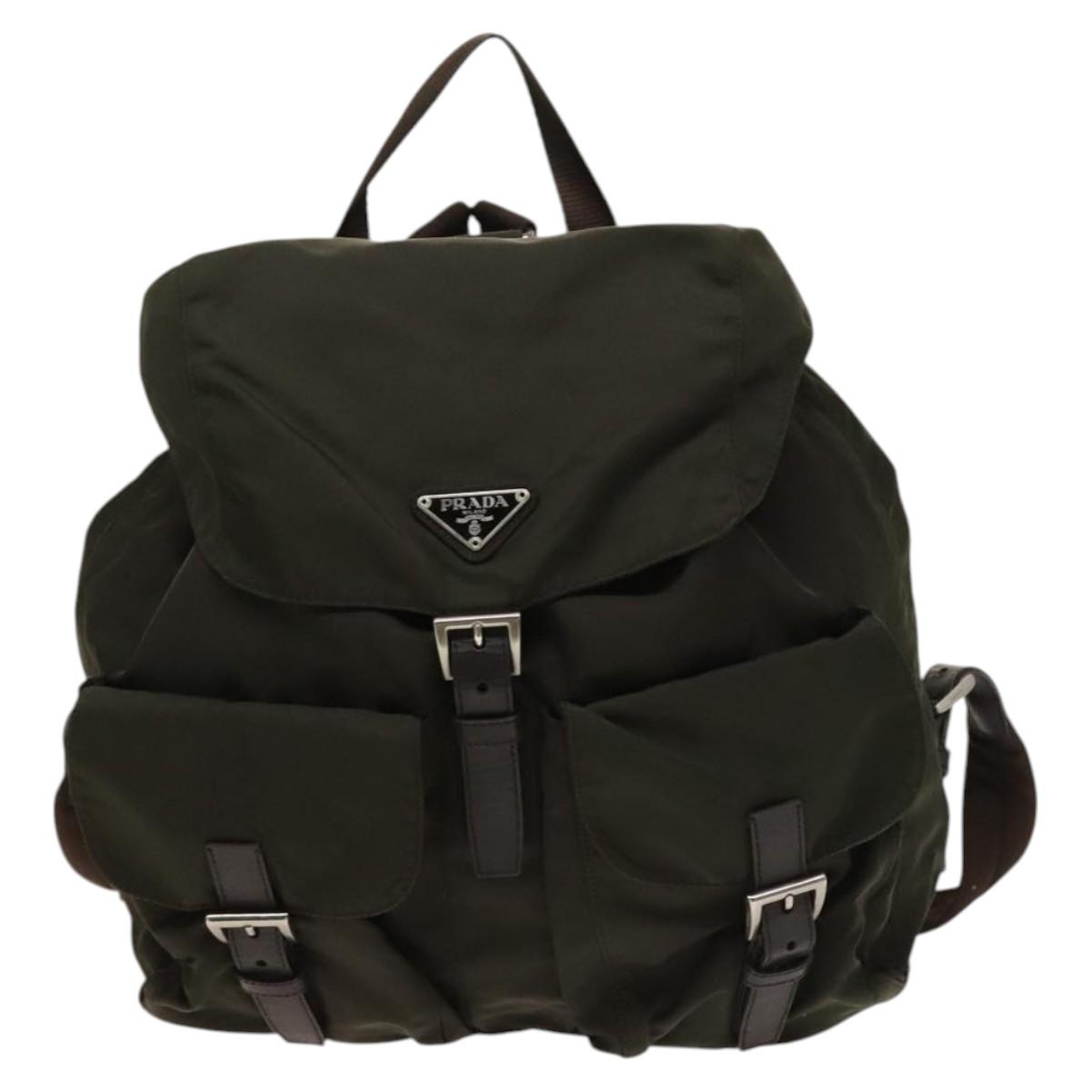 PRADA Backpack Nylon Khaki Silver Auth ki5760