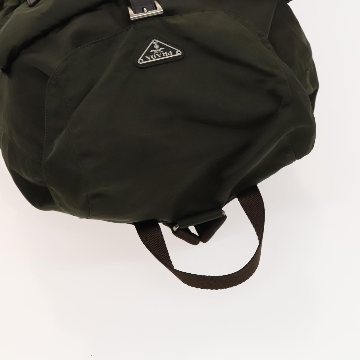 PRADA Backpack Nylon Khaki Silver Auth ki5760