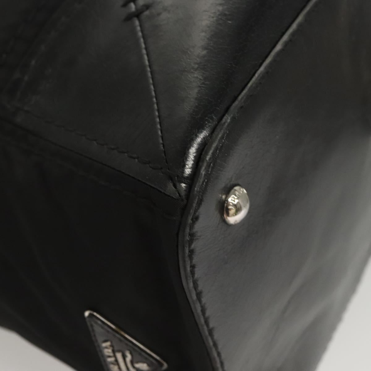 PRADA Tote Bag Nylon Leather 2way Black Silver Auth ki5762