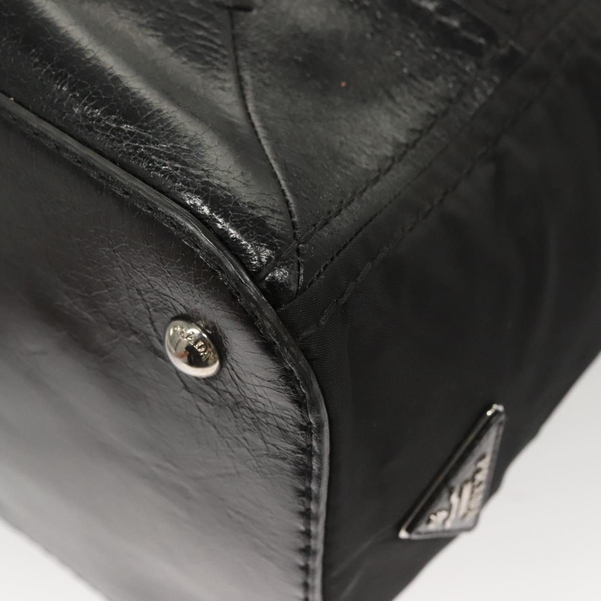 PRADA Tote Bag Nylon Leather 2way Black Silver Auth ki5762