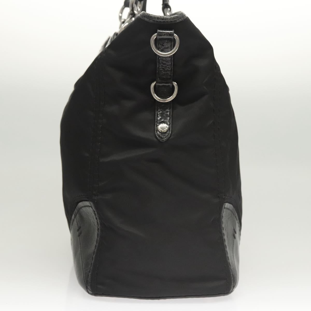 PRADA Tote Bag Nylon Leather 2way Black Silver Auth ki5762