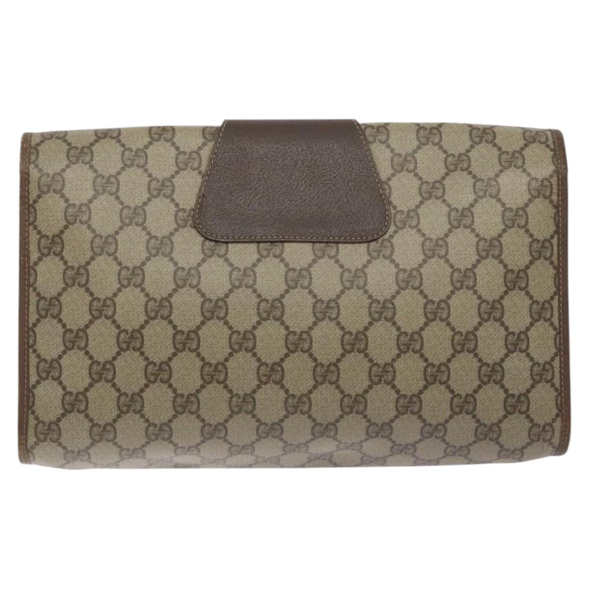 GUCCI GG Supreme Web Sherry Line Clutch Bag PVC Beige Red 156 01 031 Auth ki5765