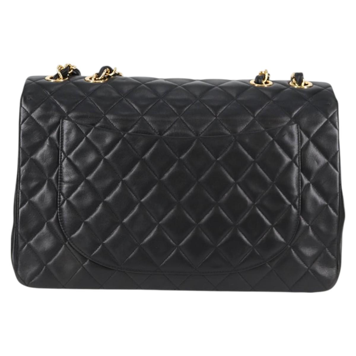 CHANEL Big Matelasse Chain Shoulder Bag Lamb Skin Black Gold CC Auth ki5773V