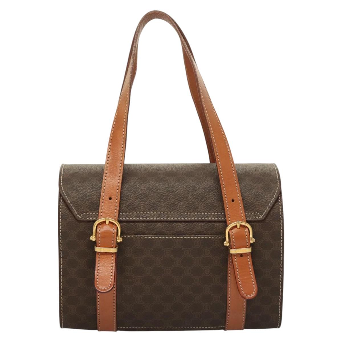 CELINE Macadam Canvas Hand Bag PVC Leather Brown Gold Auth ki5778
