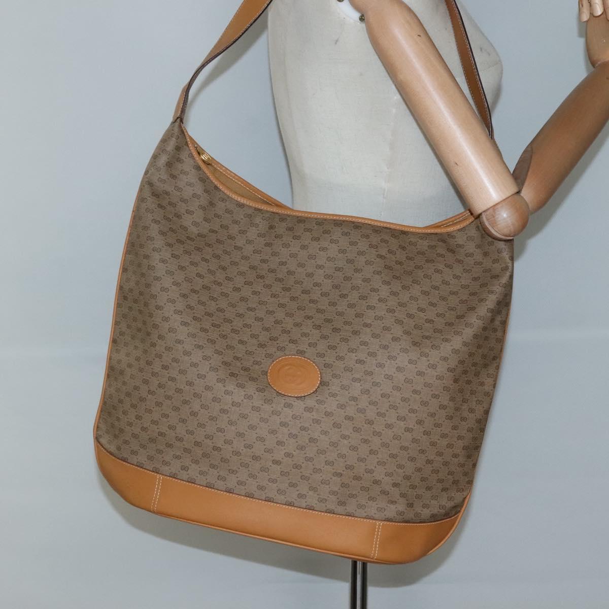 GUCCI Micro GG Supreme Shoulder Bag PVC Beige Gold Auth ki5782
