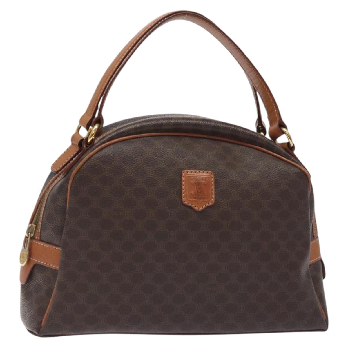 CELINE Macadam Canvas Hand Bag PVC Leather Brown Gold Auth ki5783