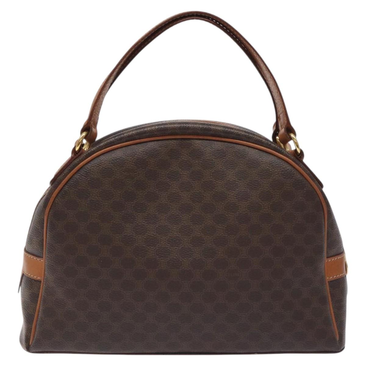 CELINE Macadam Canvas Hand Bag PVC Leather Brown Gold Auth ki5783