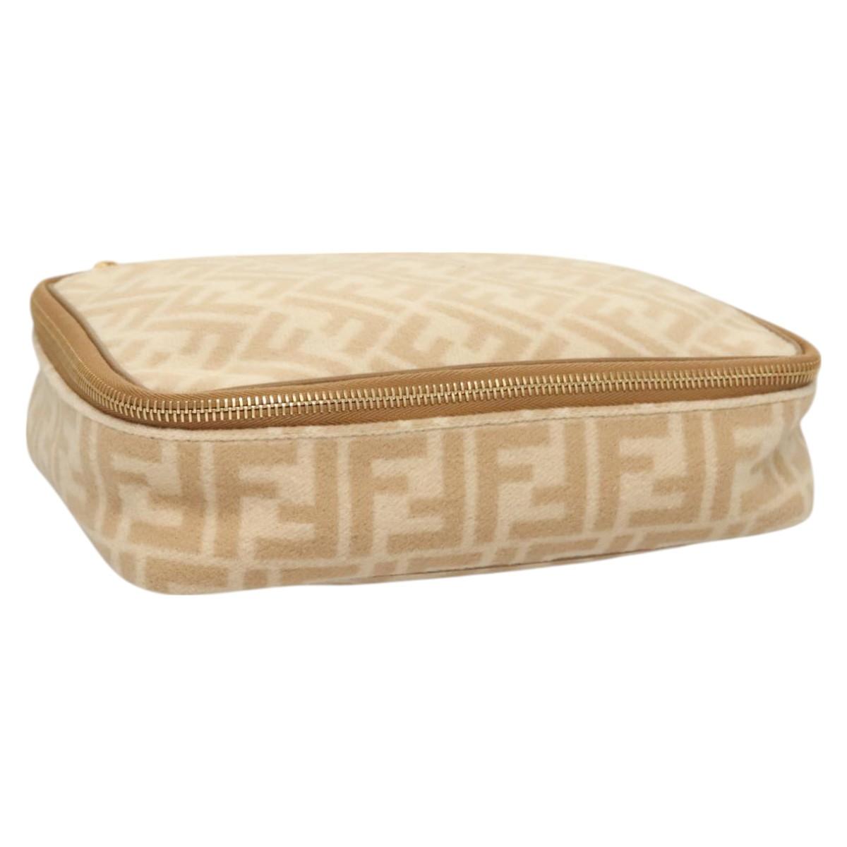FENDI Zucca Canvas Vanity Pouch Beige Gold Auth ki5784