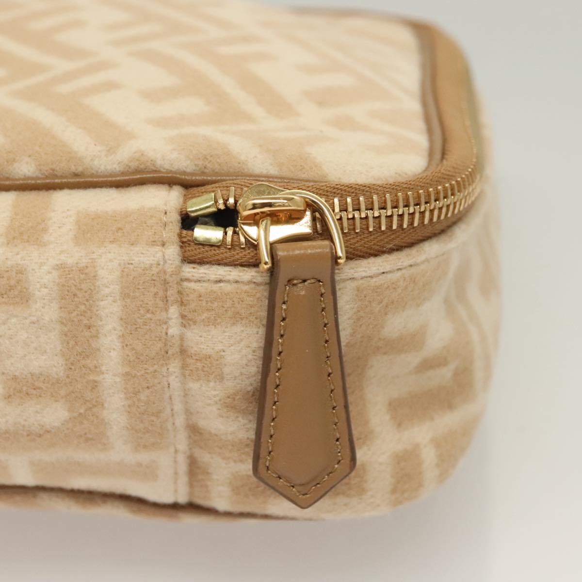 FENDI Zucca Canvas Vanity Pouch Beige Gold Auth ki5784