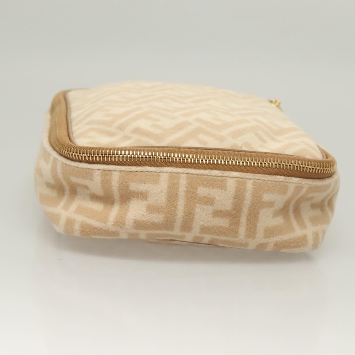 FENDI Zucca Canvas Vanity Pouch Beige Gold Auth ki5784