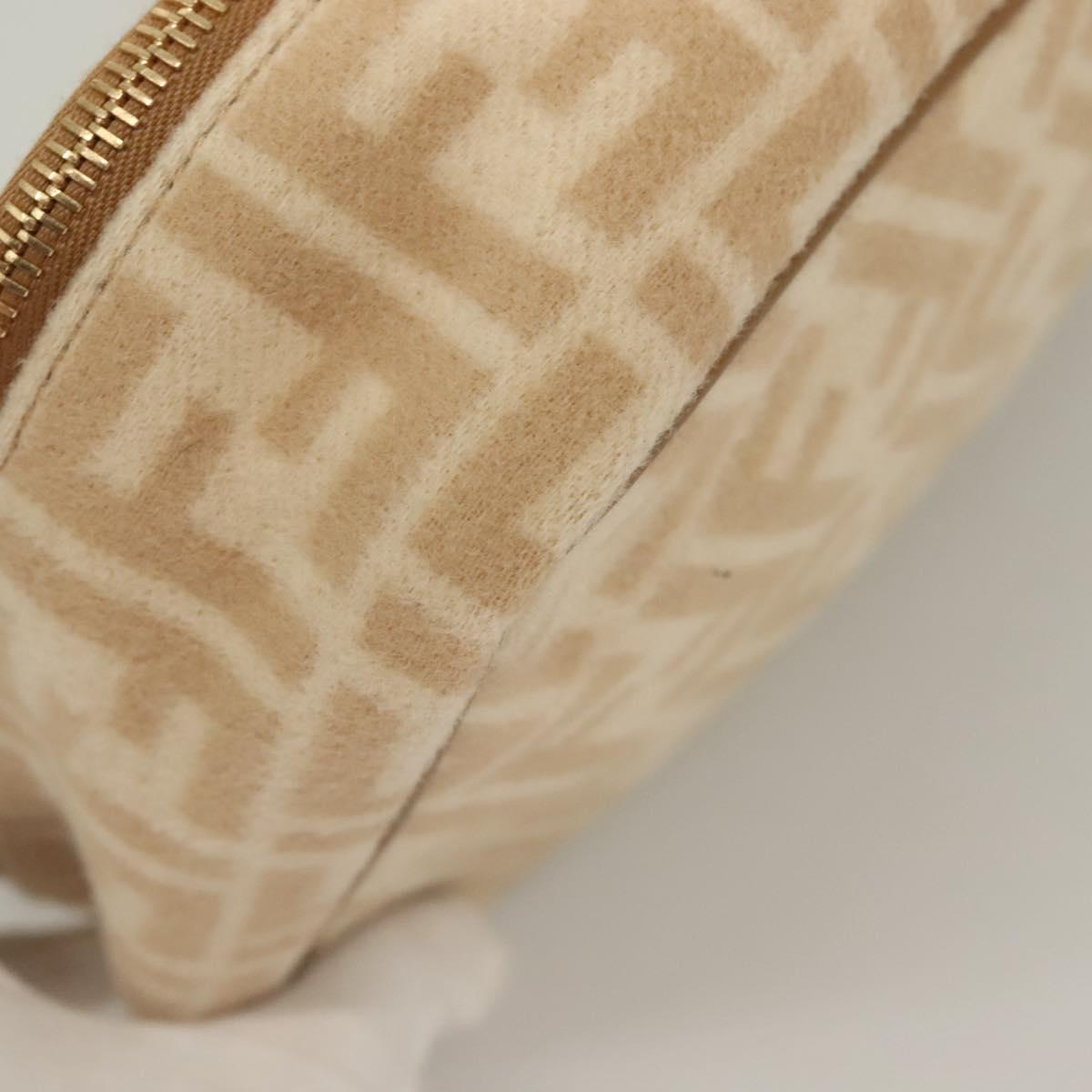 FENDI Zucca Canvas Vanity Pouch Beige Gold Auth ki5784