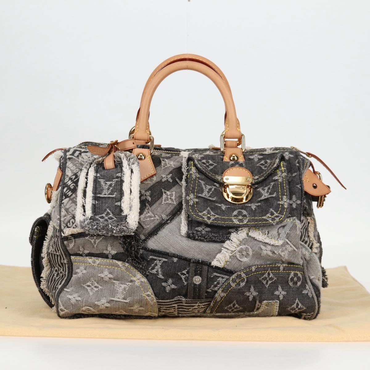 LOUIS VUITTON Monogram Denim Patchwork Speedy 30 Bag Gray M95381 LV Auth ki5785M