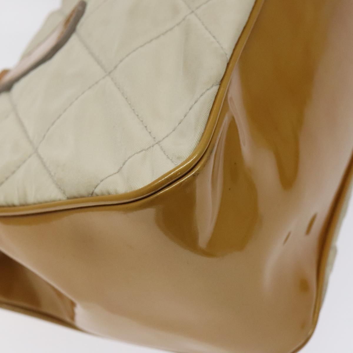 PRADA Quilted Hand Bag Nylon Beige Silver Auth ki5791