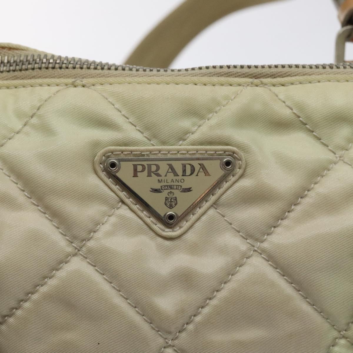 PRADA Quilted Hand Bag Nylon Beige Silver Auth ki5791