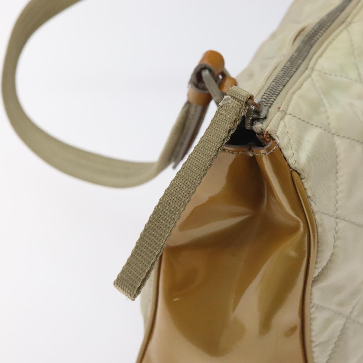 PRADA Quilted Hand Bag Nylon Beige Silver Auth ki5791