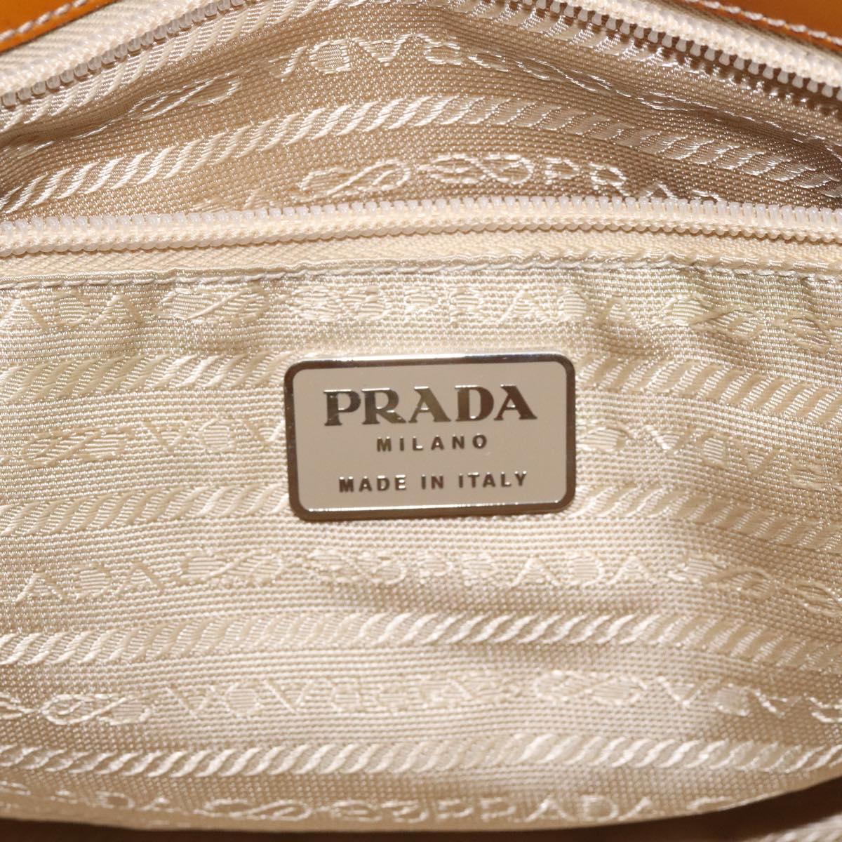 PRADA Quilted Hand Bag Nylon Beige Silver Auth ki5791
