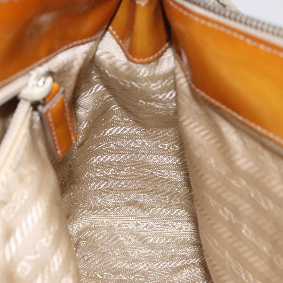 PRADA Quilted Hand Bag Nylon Beige Silver Auth ki5791