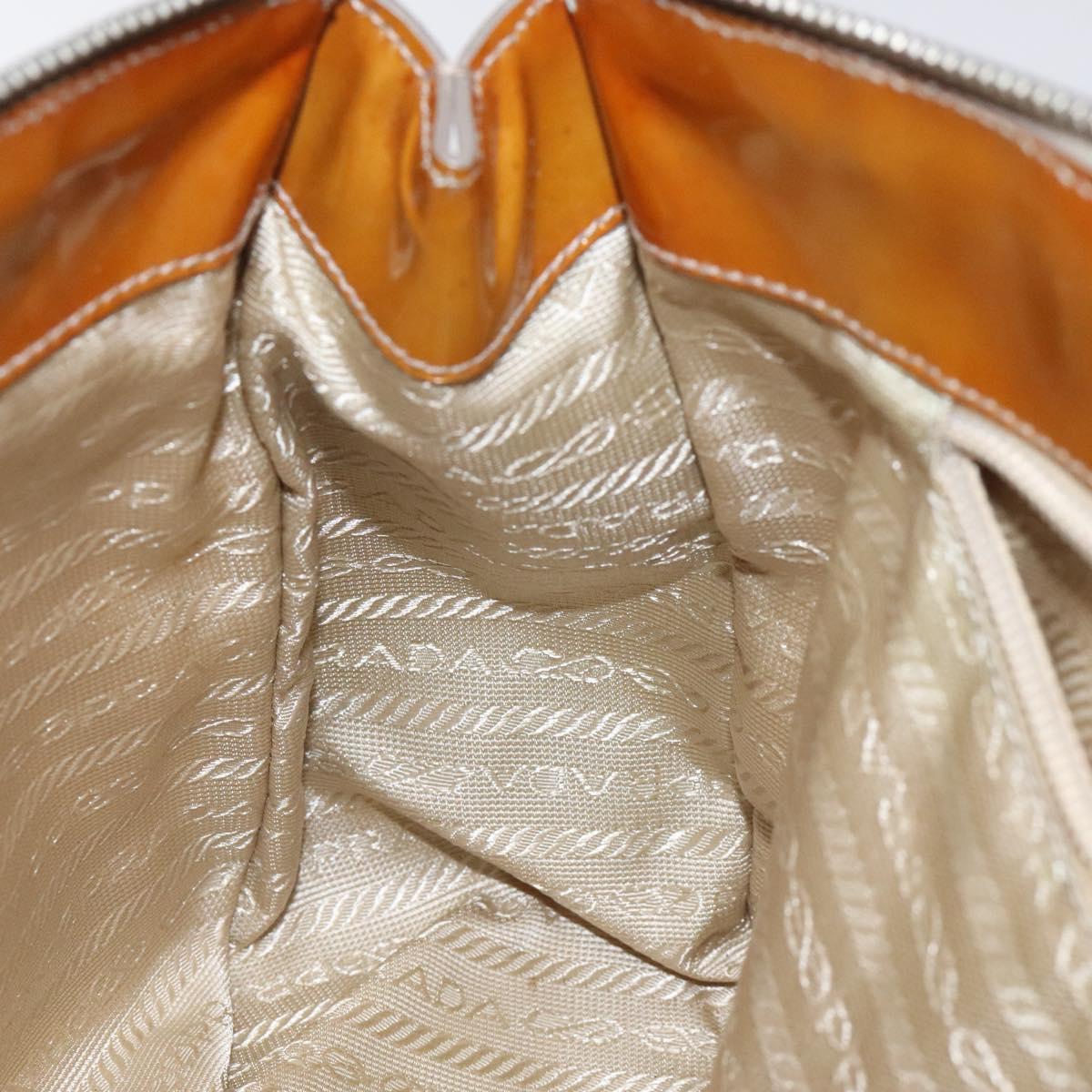 PRADA Quilted Hand Bag Nylon Beige Silver Auth ki5791