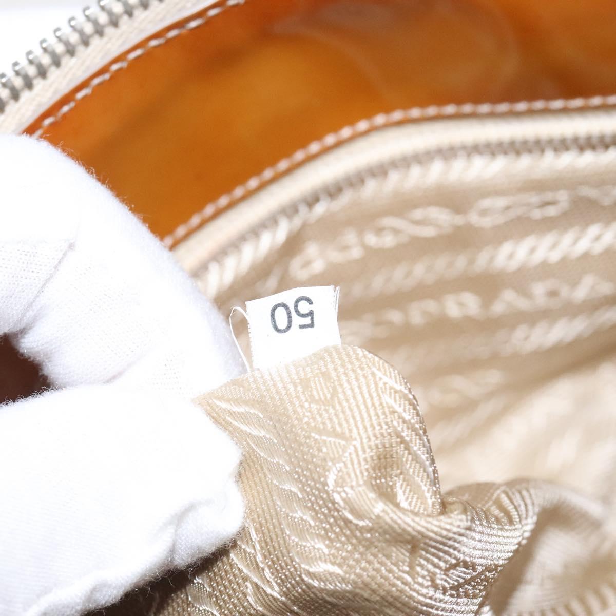 PRADA Quilted Hand Bag Nylon Beige Silver Auth ki5791