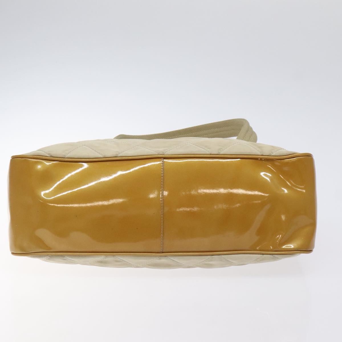 PRADA Quilted Hand Bag Nylon Beige Silver Auth ki5791