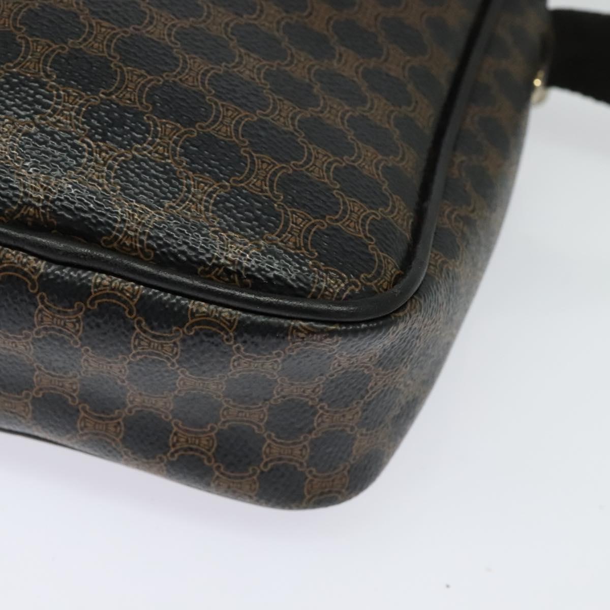 CELINE Macadam Canvas Shoulder Bag PVC Leather Black Gold Auth ki5807