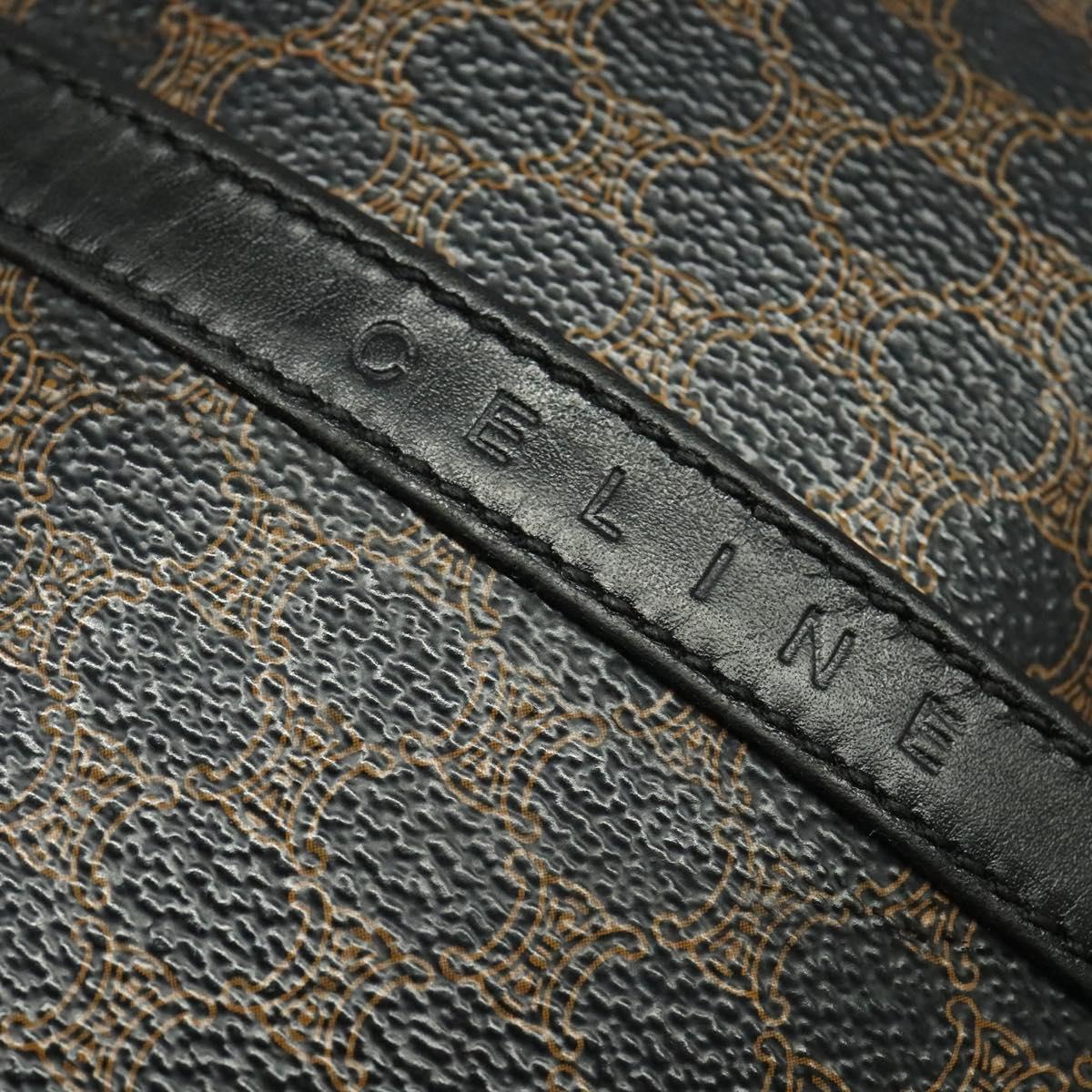 CELINE Macadam Canvas Shoulder Bag PVC Leather Black Gold Auth ki5807